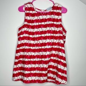 Cynthia Rowley Linen Cherry Print Button Back Tank